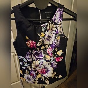 White House Black Market Floral Print Fitted Blouse - Black and Purple